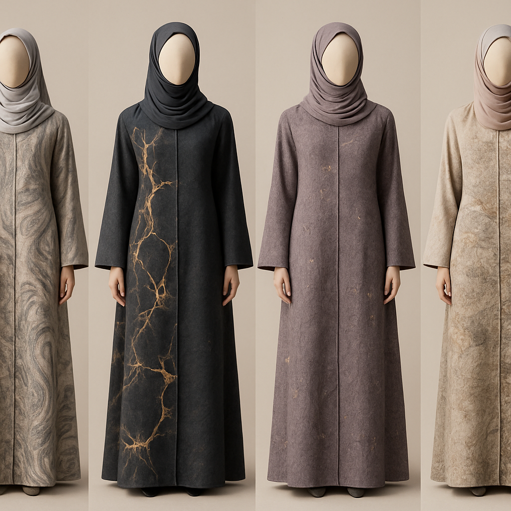 Create a modest two piece abaya, first of its kind, featuring a unique stone design that exudes a classy and sophisticated vibe. I'd like four designs, each showcasing different styles and fabrics. Incorporate high-end, unique chic stone designs to make them truly special. Add little sophisticated stone designs. Make it irresistible!
Create a modest two piece abaya, first of its kind, featuring a unique stone design that exudes a classy and sophisticated vibe. I'd like four designs, each showcasing different styles and fabrics. Incorporate high-end, unique chic stone designs to make them truly special. Add little sophisticated stone designs. Make it irresistible!