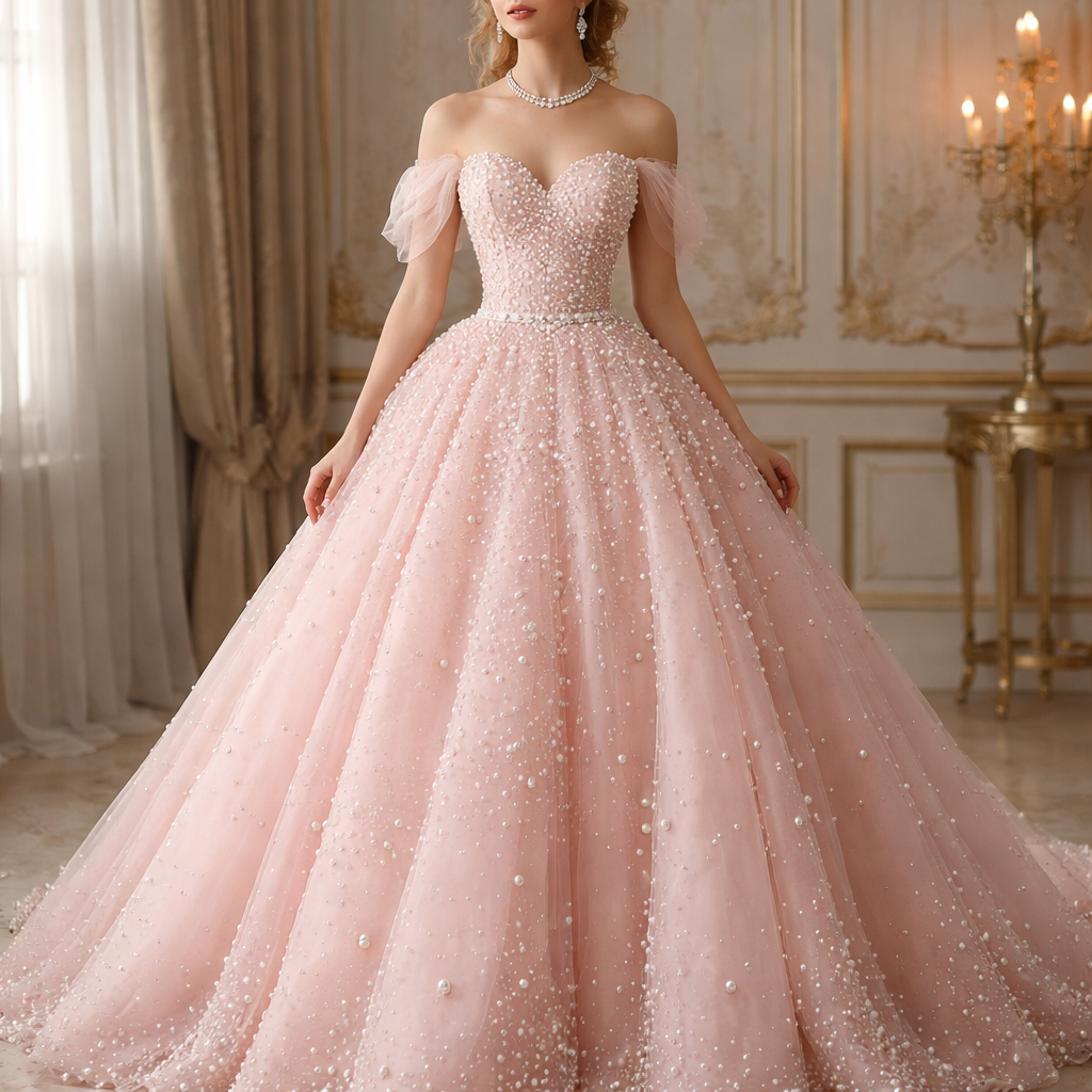 فستان وردي مع لؤلؤ
فستان وردي مع لؤلؤ