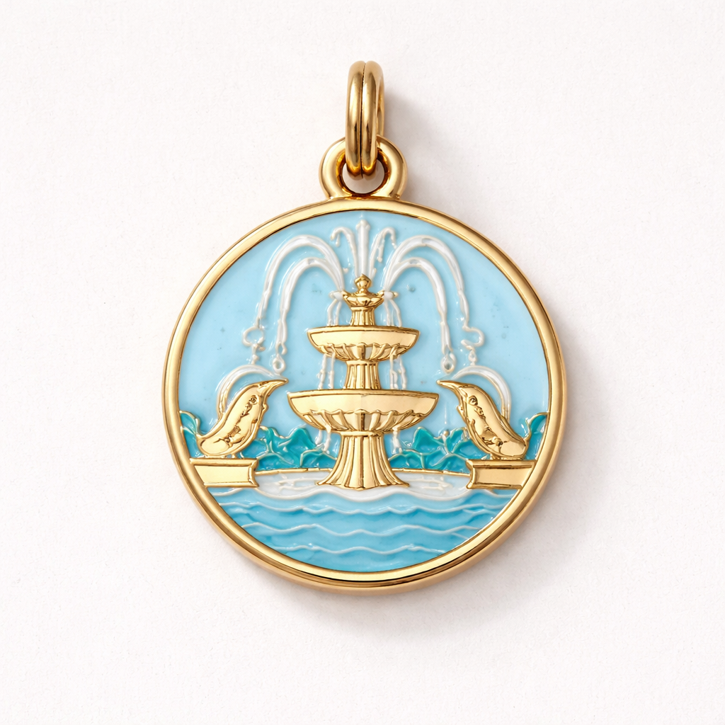 Make an enamel charm for a bracelet. It’s needs to be inspired by Kansas City being the city of fountains. No words. Keep it super simple.
Make an enamel charm for a bracelet. It’s needs to be inspired by Kansas City being the city of fountains. No words. Keep it super simple. , classic style