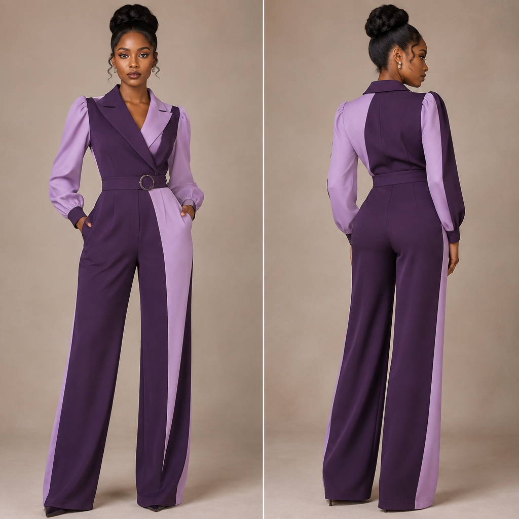 A Female Jumpsuit design, in Classic style. purple with light purple, classic black girl. Ethiopia fashion aesthetics. Present it as professional fashion catalogue photography: the garment is the subject, shown full-length with editorial styling, neutral posing and tasteful, non-suggestive framing.
photorealistic fashion design, A Female Jumpsuit design, in Classic style. purple with light purple, classic black girl. Ethiopia fashion aesthetics. Present it as professional fashion catalogue photography: the garment is the subject, shown full-length with editorial styling, neutral posing and tasteful, non-suggestive framing., classic style, just the design no text