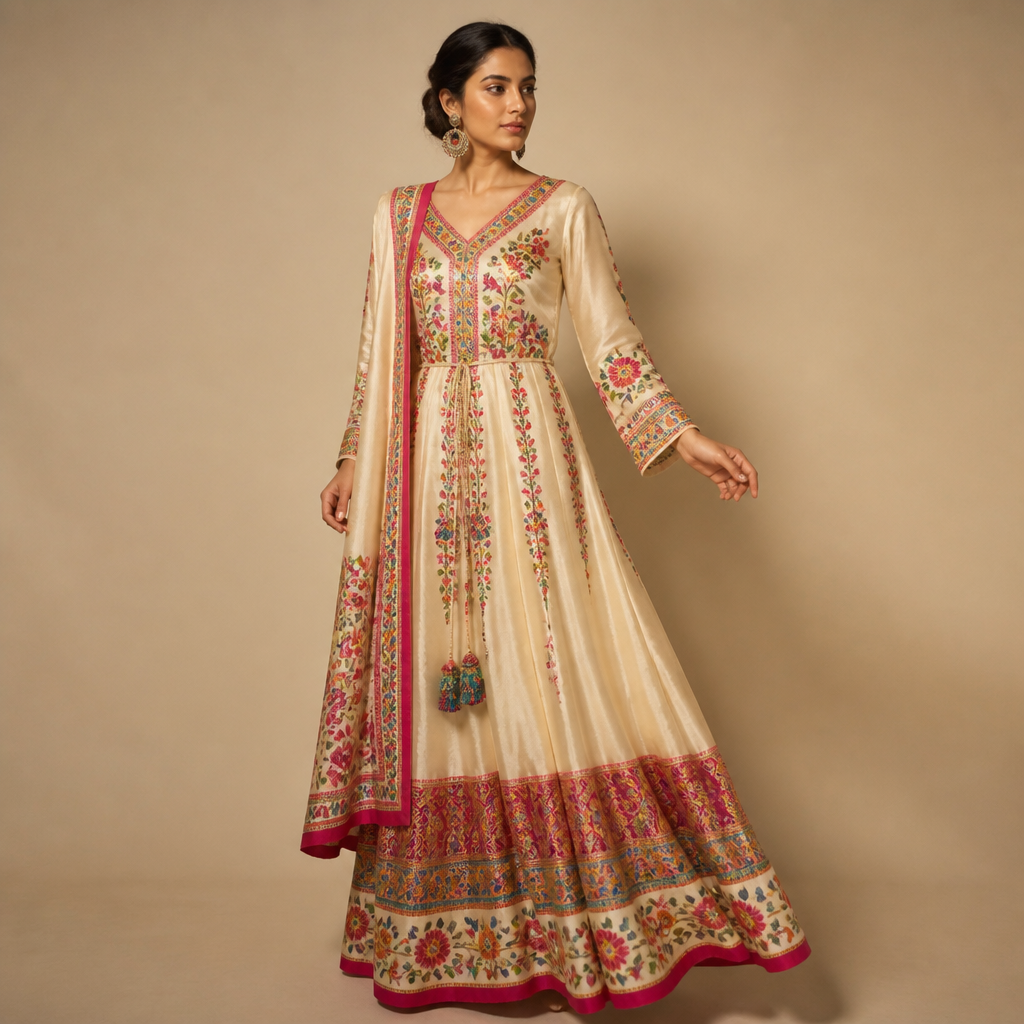 A Dress design, made of Silk, for Party, suitable for Summer, in Indian + Mexican style. Design with modest coverage.
photorealistic fashion design, A Dress design, made of Silk, for Party, suitable for Summer, in Indian + Mexican style. Design with modest coverage., indian style, just the design no text
