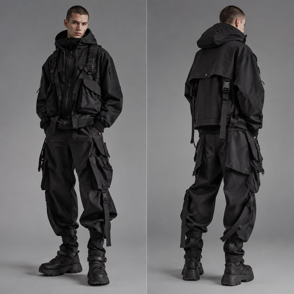 A Male Dress design, suitable for Fall, in Techwear style. YE fashion aesthetics. Present it as professional fashion catalogue photography: the garment is the subject, shown full-length with editorial styling, neutral posing and tasteful, non-suggestive framing.
photorealistic fashion design, A Male Dress design, suitable for Fall, in Techwear style. YE fashion aesthetics. Present it as professional fashion catalogue photography: the garment is the subject, shown full-length with editorial styling, neutral posing and tasteful, non-suggestive framing., techwear style, just the design no text
