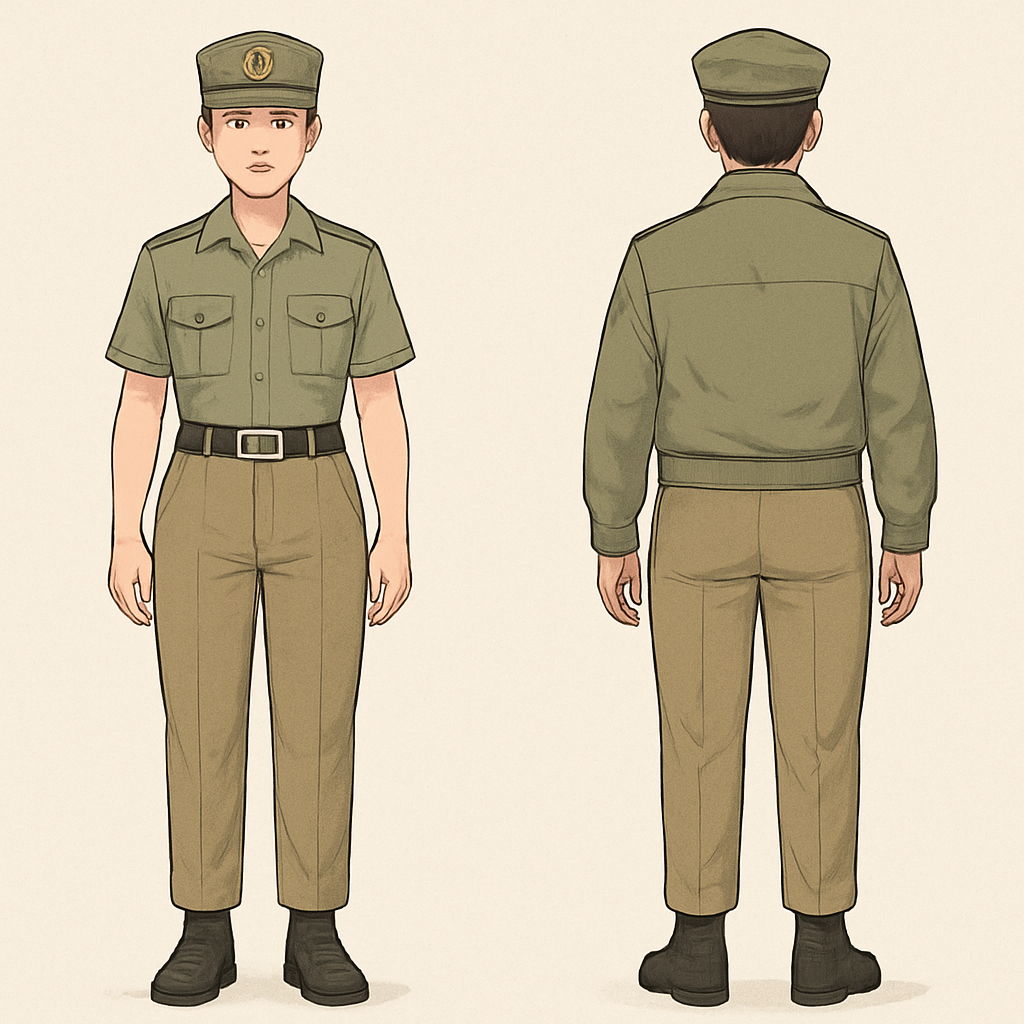 Uniform of a newly created wing of police that deals with serious and organised crime and investigations. The summer one consists of trousers and shirt whereas the in winter coat/jacket is also added. The colours include earthy and pastel shades. The boots are leather and black. The belt should not be too thin and its buckle can be steel plate with CCD written on it.
Uniform of a newly created wing of police that deals with serious and organised crime and investigations. The summer one consists of trousers and shirt whereas the in winter coat/jacket is also added. The colours include earthy and pastel shades. The boots are leather and black. The belt should not be too thin and its buckle can be steel plate with CCD written on it. , classic style, show front and back