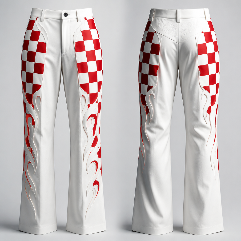 A Male fashion design. pants inspired by Croatian football team. HR fashion aesthetics.
photorealistic fashion design, A Male fashion design. pants inspired by Croatian football team. HR fashion aesthetics., just the design no text