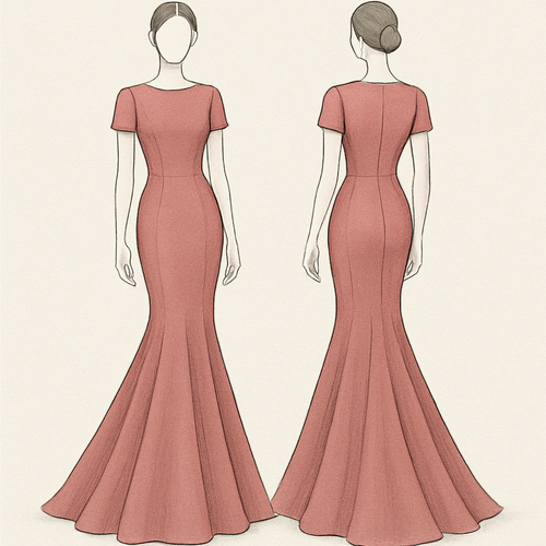 Long dress mermaid and closed chest and back with w cute design 
