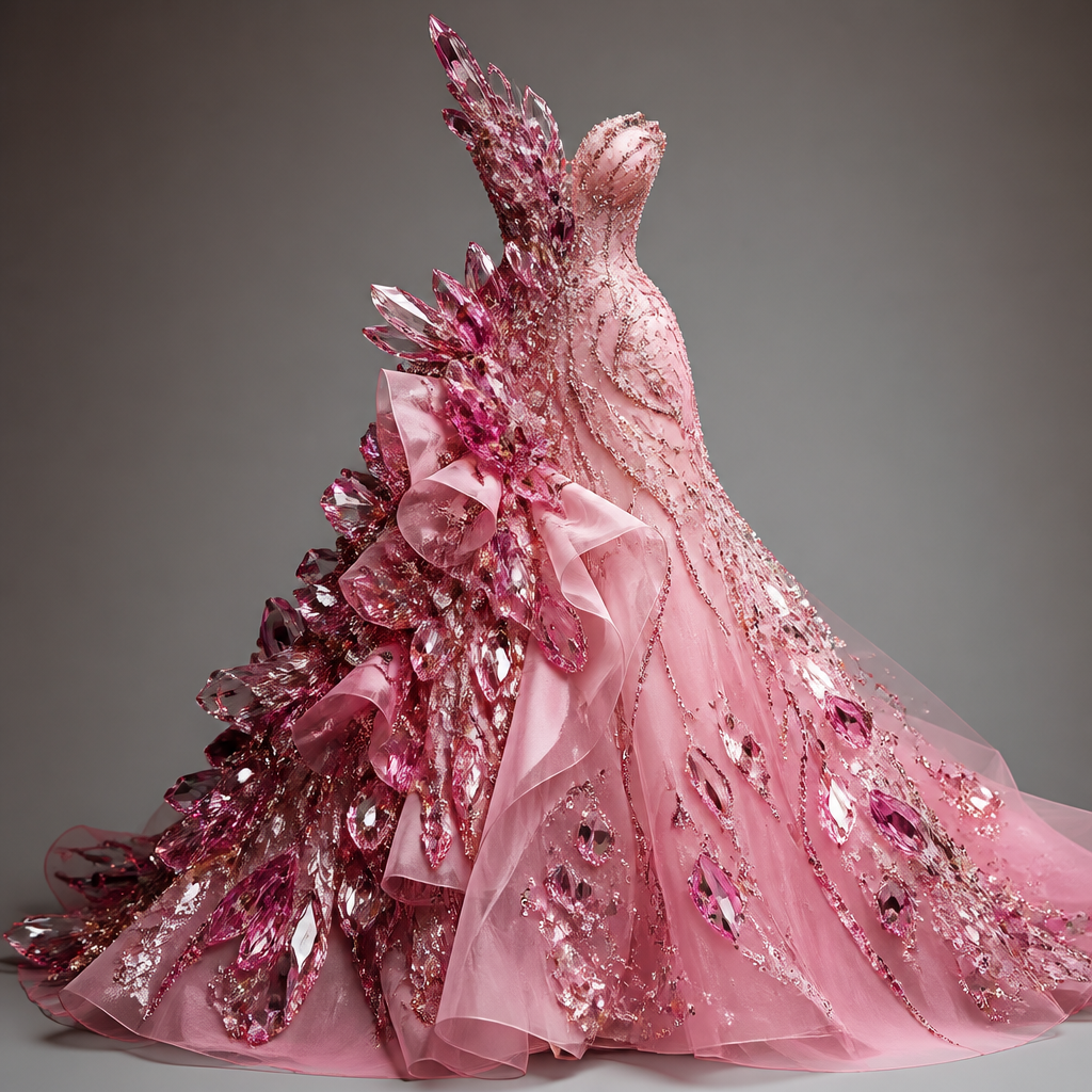 Pink with toons of crystals
photorealistic fashion design, Pink with toons of crystals , artsy style, just the design no text