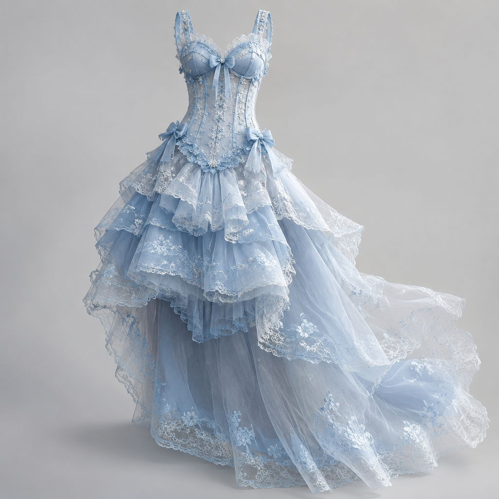 Blue slowly blowing in the breeze lace
photorealistic fashion design, Blue slowly blowing in the breeze lace, kawaii style, just the design no text