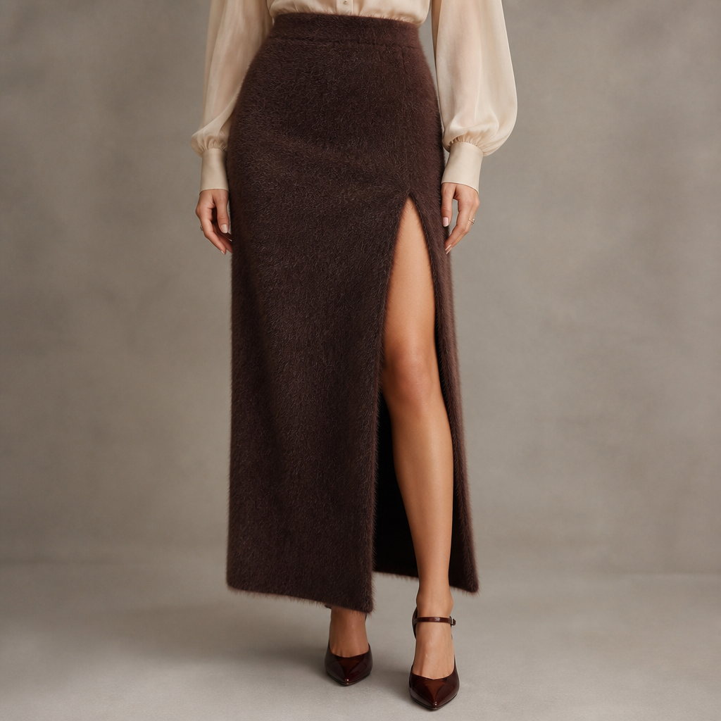A Female Skirt design, made of Wool, for Date Night, suitable for Fall, in Vintage + Formal + Glamorous style. fuzzy, left side slit, long
photorealistic fashion design, A Female Skirt design, made of Wool, for Date Night, suitable for Fall, in Vintage + Formal + Glamorous style. fuzzy, left side slit, long, vintage style, just the design no text