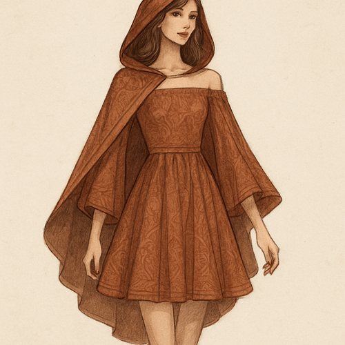 Cape hooded dress that turns into off the shoulder 
Aline dress to needs 