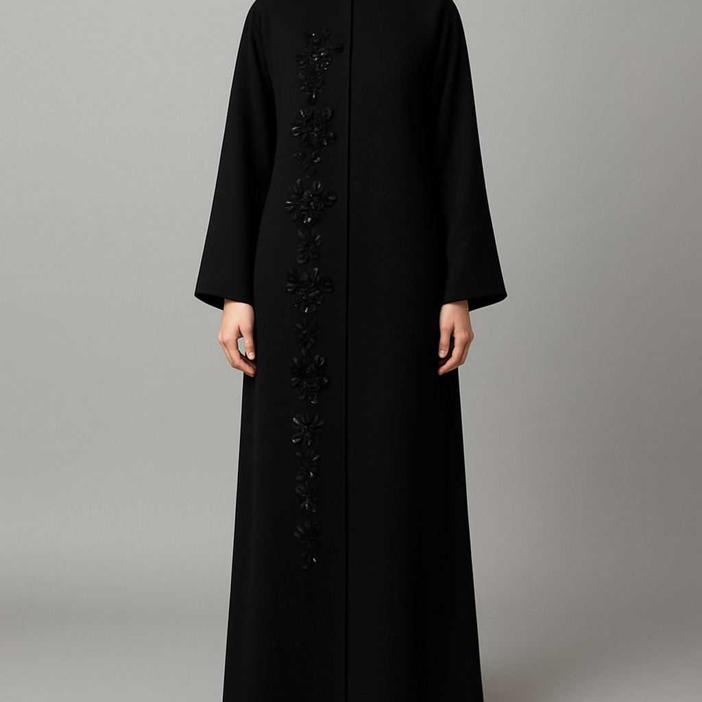 The Classic Floral Side-Line Abaya
Tone: Jet Black
Design:
A straight line of delicate 3D flowers + stones running down one side only.
Why it will sell:
Very slimming, minimal, elegant — perfect for everyday + occasions.
The Classic Floral Side-Line Abaya
Tone: Jet Black
Design:
A straight line of delicate 3D flowers + stones running down one side only.
Why it will sell:
Very slimming, minimal, elegant — perfect for everyday + occasions.