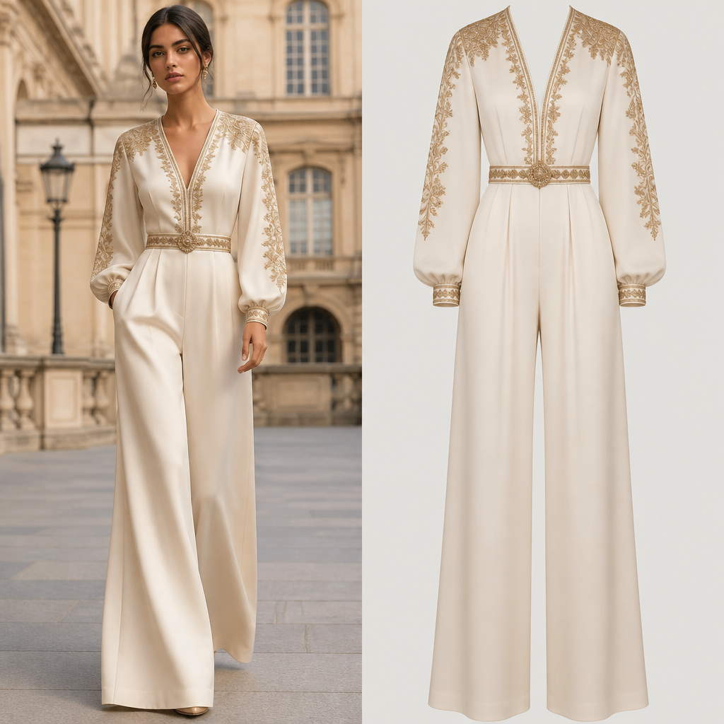 A Jumpsuit design, in Parisian style. Morocco fashion aesthetics.
photorealistic fashion design, A Jumpsuit design, in Parisian style. Morocco fashion aesthetics., parisian style, just the design no text