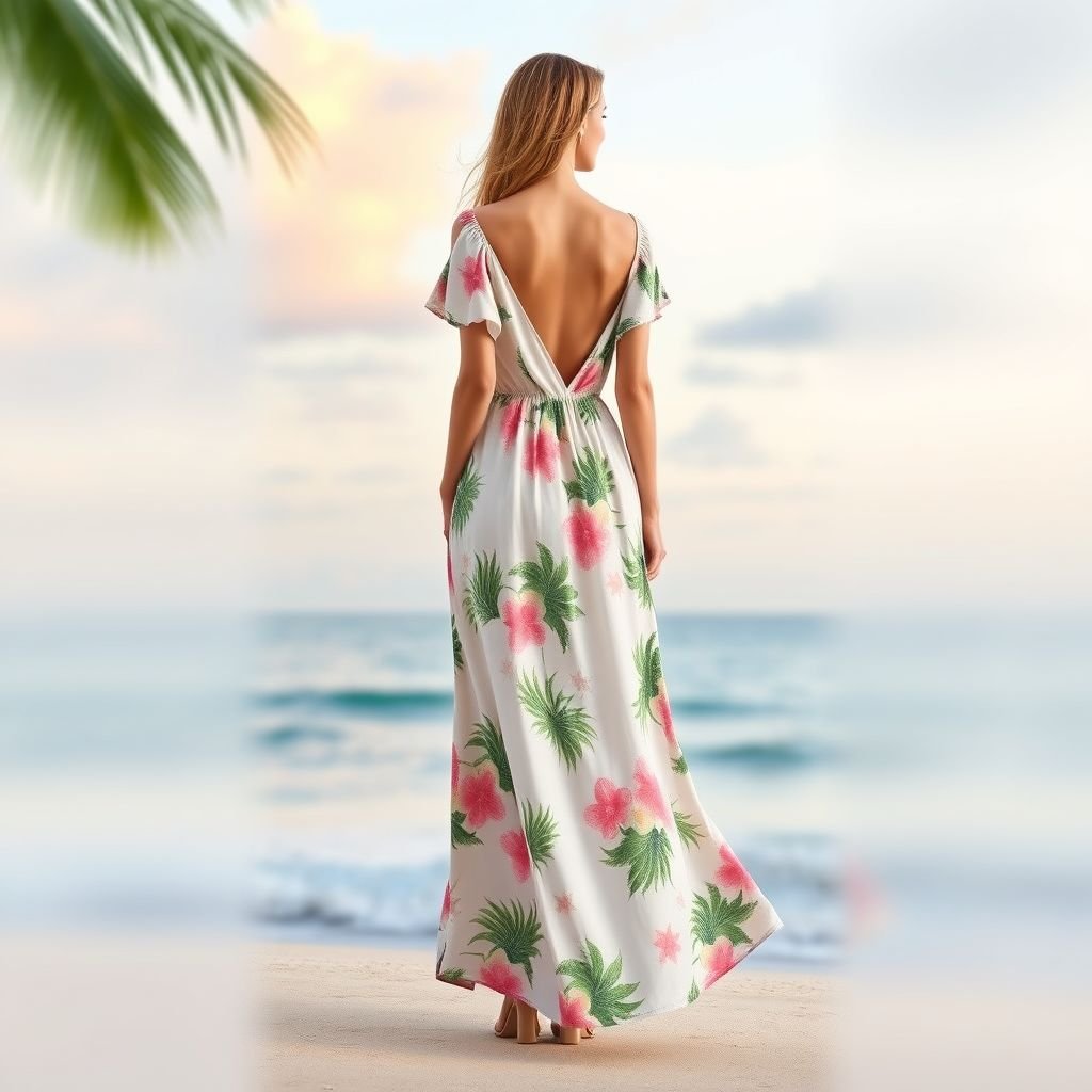 Button down dress with elastic at the back so itcan stretch fit big bust .the dress must also be flowy at the bottom to flaunt a womes curves
Design a relaxed, button-down vacation dress featuring a soft, breathable fabric that drapes elegantly. Incorporate an elasticized back for comfort and flexibility, accommodating larger busts. The skirt should flow luxuriously, accentuating curves, with playful tropical prints or pastel colors, perfect for beach outings or sunset cocktails by the shore.
