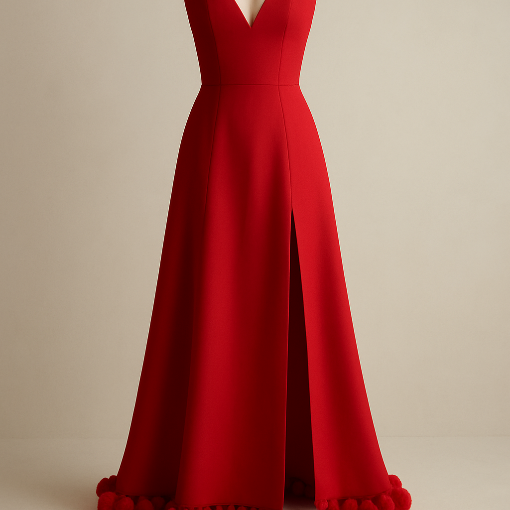 Fai un vestito rosso con una spaccatura in mezzo e alla fine dei pon pon rossi

Fai un vestito rosso con una spaccatura in mezzo e alla fine dei pon pon rossi