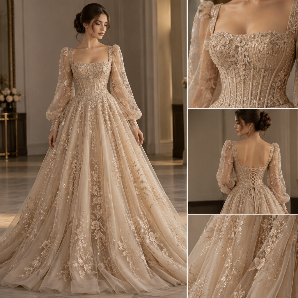 فستان سهرة فخم وناعم بلون الشامبين المائل للبيج، بتصميم أنثوي راقٍ ومميز. 👗✨
القصة: خصر محدد مع تنورة واسعة ومنسدلة بطبقات من التول الناعم.
الصدر: قصة مربعة أنيقة مع كورسيه محدد للخصر.
الأكمام: طويلة ومنفوخة قليلًا، من التول المطرز.
التطريز: ورود ناعمة مع خرز ولمعة خفيفة موزعة على الصدر والأكمام والتنورة.
الظهر: تصميم كورسيه بربطات أنيقة.
اللون: شامبين وبيج ذهبي هادئ.
الطابع العام: فستان ملكي، راقٍ وناعم، مناسب للخطوبة أو السهرات الفخمة.
photorealistic fashion design, فستان سهرة فخم وناعم بلون الشامبين المائل للبيج، بتصميم أنثوي راقٍ ومميز. 👗✨
القصة: خصر محدد مع تنورة واسعة ومنسدلة بطبقات من التول الناعم.
الصدر: قصة مربعة أنيقة مع كورسيه محدد للخصر.
الأكمام: طويلة ومنفوخة قليلًا، من التول المطرز.
التطريز: ورود ناعمة مع خرز ولمعة خفيفة موزعة على الصدر والأكمام والتنورة.
الظهر: تصميم كورسيه بربطات أنيقة.
اللون: شامبين وبيج ذهبي هادئ.
الطابع العام: فستان ملكي، راقٍ وناعم، مناسب للخطوبة أو السهرات الفخمة., minimalist style, just the design no text