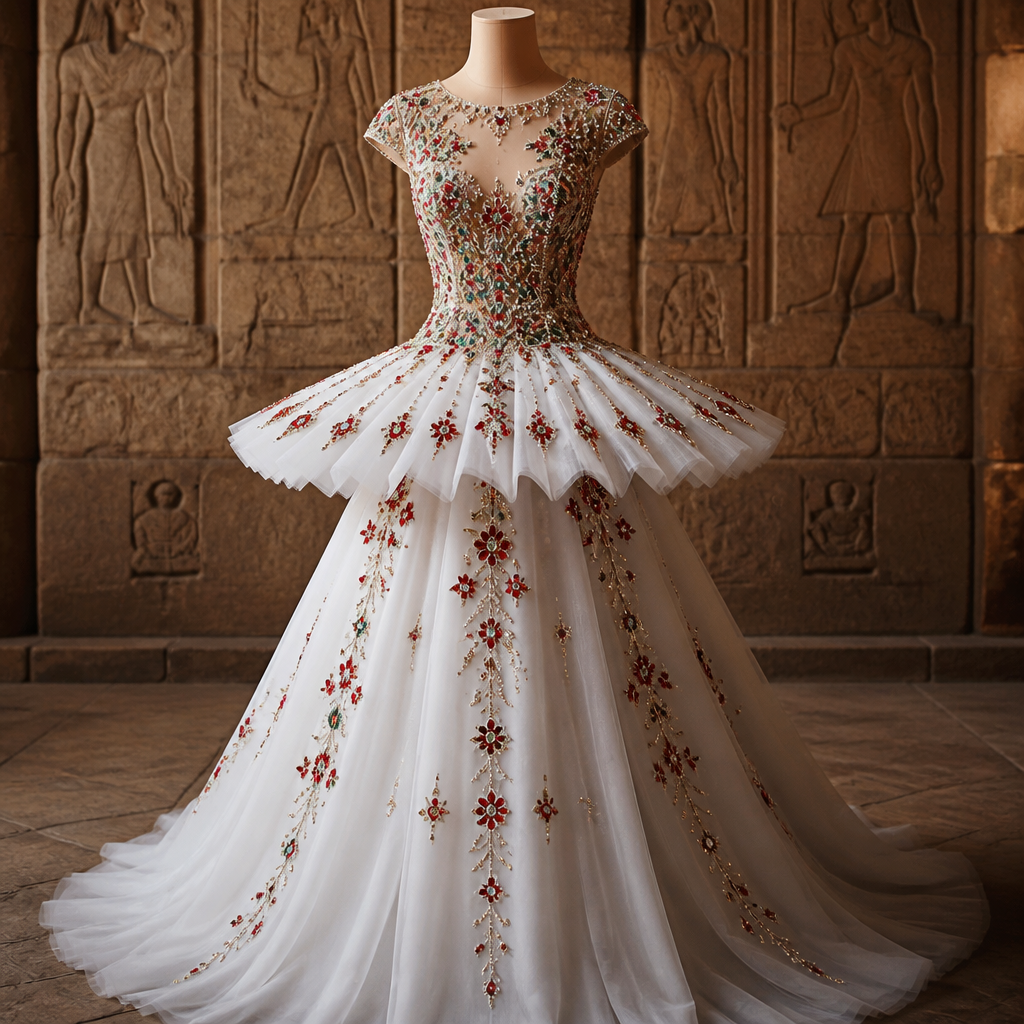 vorrei un tutù bianco con gonna lunga bianca con fiori rossi di diamante e parte superiore con fiori colorati di cristallo non troppo nuda. Egypt fashion aesthetics.
photorealistic fashion design, vorrei un tutù bianco con gonna lunga bianca con fiori rossi di diamante e parte superiore con fiori colorati di cristallo non troppo nuda. Egypt fashion aesthetics., just the design no text
