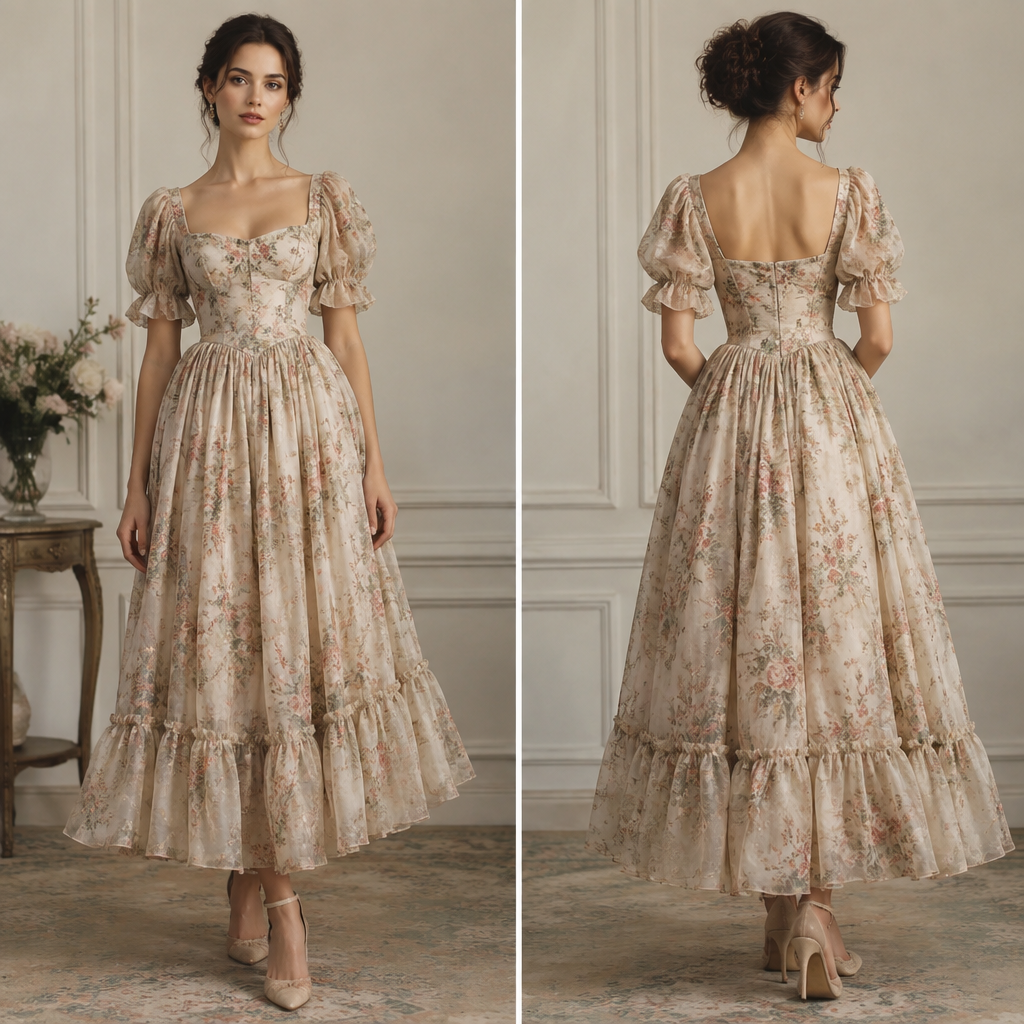 A Female Dress design, in Vintage style Present it as professional fashion catalogue photography: the garment is the subject, shown full-length with editorial styling, neutral posing and tasteful, non-suggestive framing.
photorealistic fashion design, A Female Dress design, in Vintage style Present it as professional fashion catalogue photography: the garment is the subject, shown full-length with editorial styling, neutral posing and tasteful, non-suggestive framing., vintage style, just the design no text, show front and back