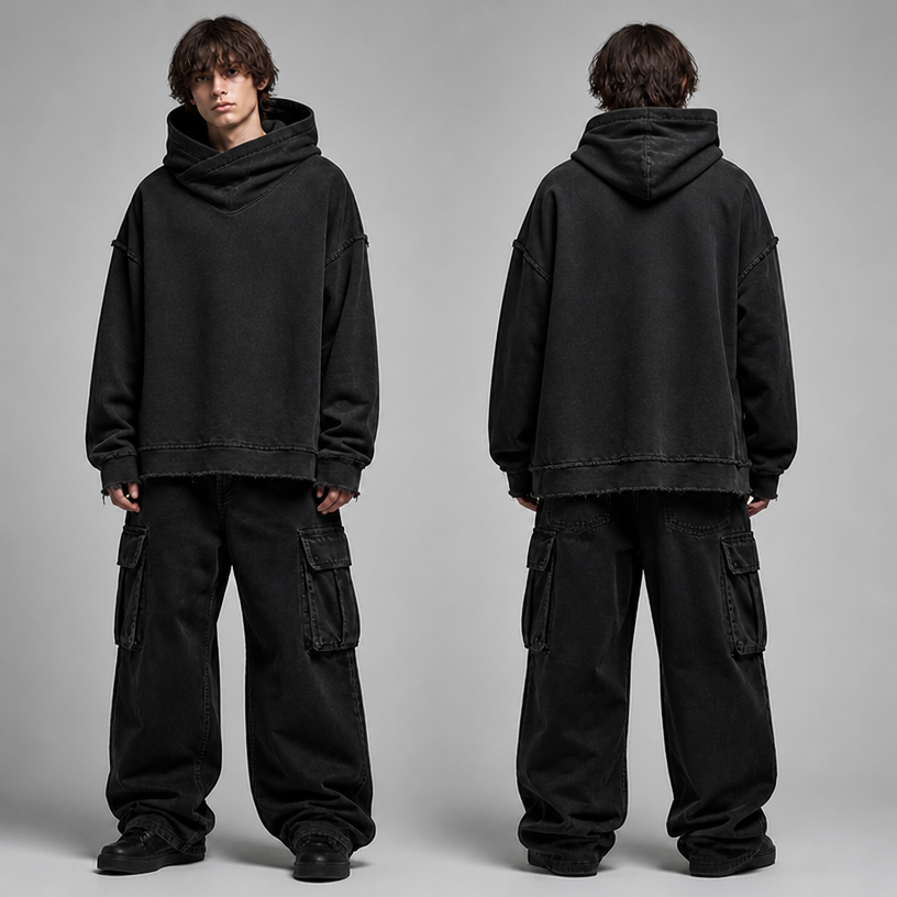 Asymmetric Cowl Neck Hoodie
edit the attached fashion design with these instructions: Asymmetric Cowl Neck Hoodie. keep it photorealistic, just the design no text
