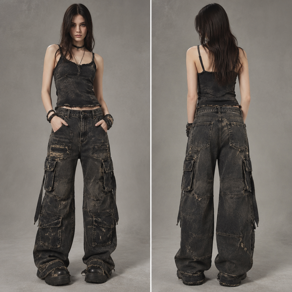 A Female Pants design, in Grunge style. адекватные Present it as professional fashion catalogue photography: the garment is the subject, shown full-length with editorial styling, neutral posing and tasteful, non-suggestive framing.
photorealistic fashion design, A Female Pants design, in Grunge style. адекватные Present it as professional fashion catalogue photography: the garment is the subject, shown full-length with editorial styling, neutral posing and tasteful, non-suggestive framing., grunge style, just the design no text