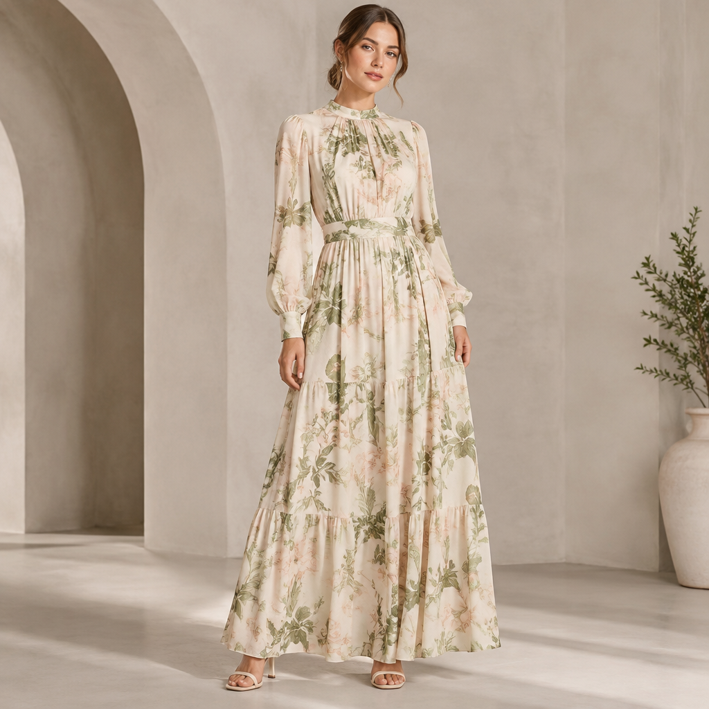 A Dress design, with modest, full coverage: longer hemlines, higher necklines and covered shoulders, suitable for Summer, in Elegant style. jl. MM fashion aesthetics. Present it as professional fashion catalogue photography: the garment is the subject, shown full-length with editorial styling, neutral posing and tasteful, non-suggestive framing.
photorealistic fashion design, A Dress design, with modest, full coverage: longer hemlines, higher necklines and covered shoulders, suitable for Summer, in Elegant style. jl. MM fashion aesthetics. Present it as professional fashion catalogue photography: the garment is the subject, shown full-length with editorial styling, neutral posing and tasteful, non-suggestive framing., elegant style, just the design no text