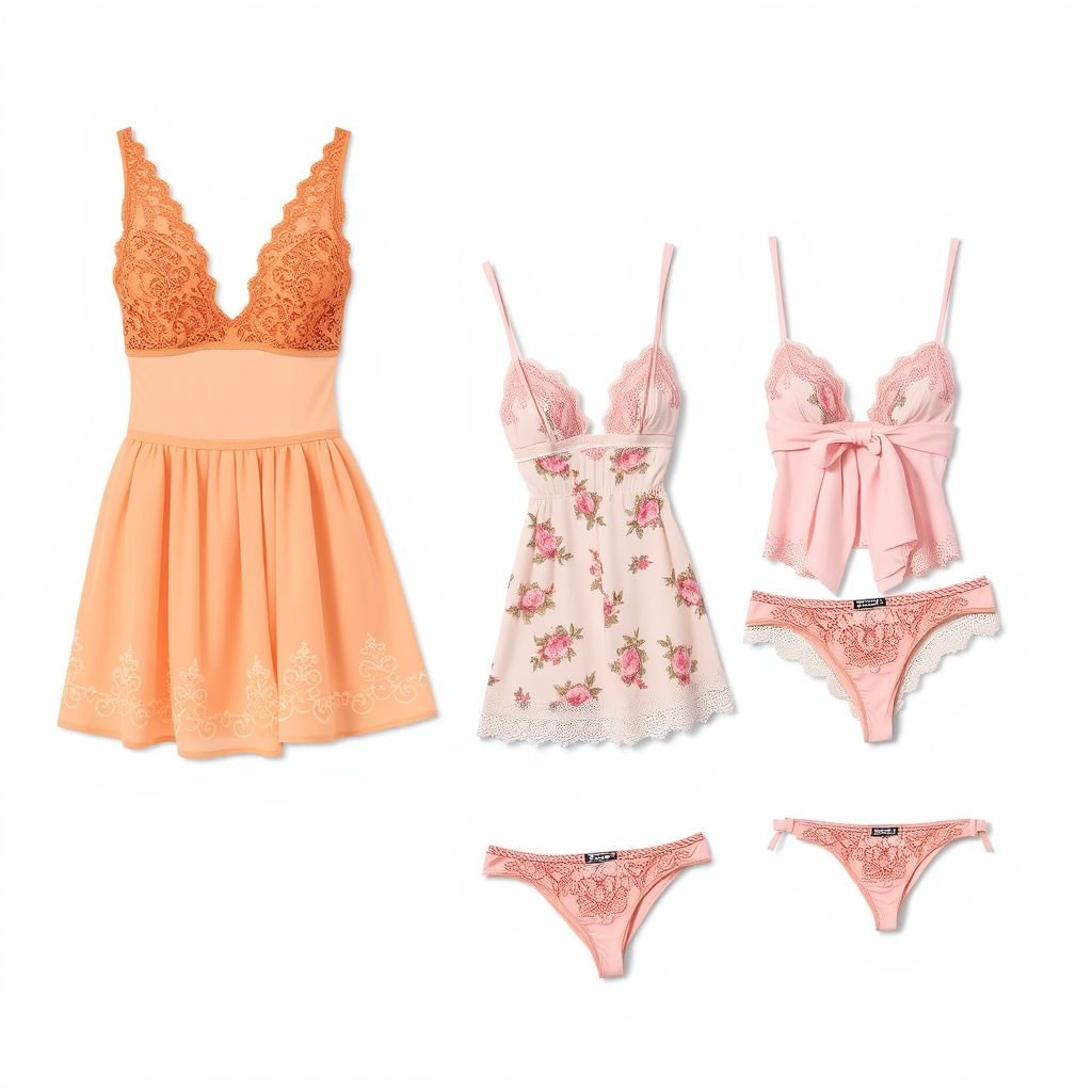 Sexy soft colored lingerie sets , either orange , soft pinks, soft blues , something 2025 trendy night gown mini dress something you would wear if your boyfriend is coming over not so much bra and panties but more dress and thong sets with print ( not sure what print) but my line is called French Kisses until further ideas
Create an alluring collection for "French Kisses" featuring soft-hued lingerie sets in dreamy oranges, pastel pinks, and baby blues. Envision mini dresses with delicate lace accents and playful floral prints that embrace femininity. Incorporate sheer overlays and matching thongs, ensuring comfort and confidence for intimate evenings with that special someone, embodying modern romance.