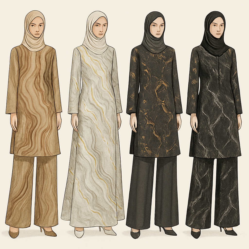 Create a modest two piece loose pant and long dress , first of its kind, featuring a unique stone design that exudes a classy and sophisticated vibe. I'd like four designs, each showcasing different styles and fabrics. Incorporate high-end, unique chic stone designs to make them truly special. Add little sophisticated stone designs. Make it irresistible!
Create a modest two piece loose pant and long dress , first of its kind, featuring a unique stone design that exudes a classy and sophisticated vibe. I'd like four designs, each showcasing different styles and fabrics. Incorporate high-end, unique chic stone designs to make them truly special. Add little sophisticated stone designs. Make it irresistible!