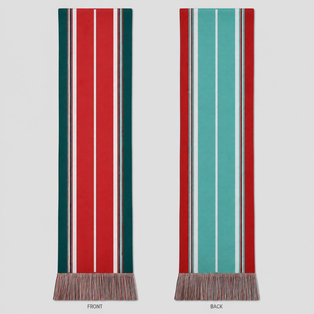 Design a scarf with longitudinal linear lines for the kc Current soccer team using red and teal. Make it preppy
photorealistic fashion design, Design a scarf with longitudinal linear lines for the kc Current soccer team using red and teal. Make it preppy , just the design no text, show front and back