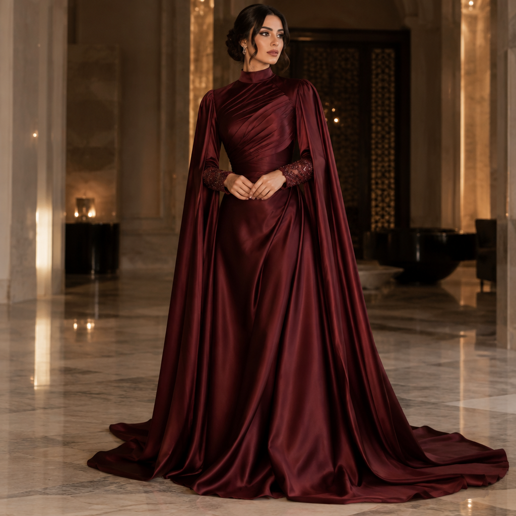 A Dress design, in Luxury style. ابغا فستان لون برغندي يكون فخم وابغا القماش يكون ساتان ويكون فخم لدرجه الكل ينبهر فيه. Saudi Arabia fashion aesthetics. Design with modest coverage. Present it as professional fashion catalogue photography: the garment is the subject, shown full-length with editorial styling, neutral posing and tasteful, non-suggestive framing.
photorealistic fashion design, A Dress design, in Luxury style. ابغا فستان لون برغندي يكون فخم وابغا القماش يكون ساتان ويكون فخم لدرجه الكل ينبهر فيه. Saudi Arabia fashion aesthetics. Design with modest coverage. Present it as professional fashion catalogue photography: the garment is the subject, shown full-length with editorial styling, neutral posing and tasteful, non-suggestive framing., luxury style, just the design no text