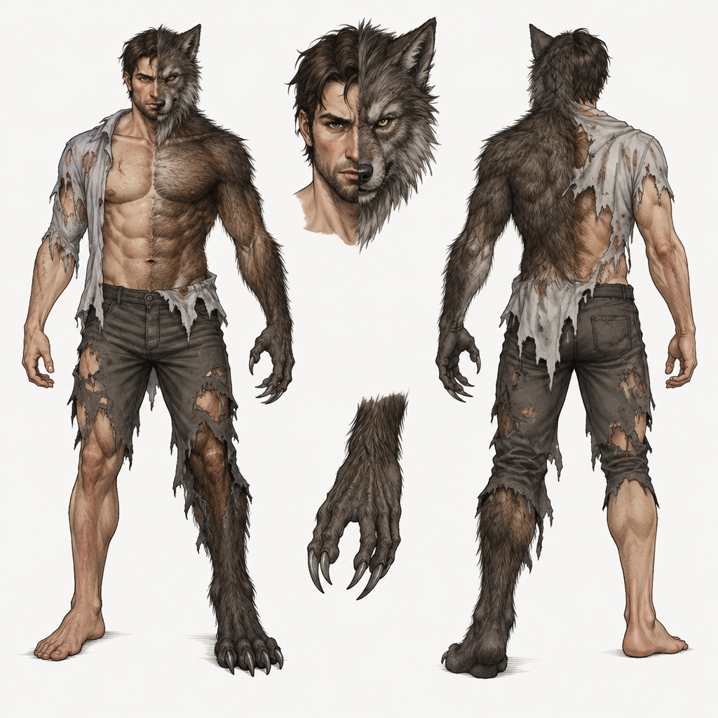 Can you make me a werewolf sketch for Halloween for a man easy sketch to draw easy half human half wolf
photorealistic fashion design, Can you make me a werewolf sketch for Halloween for a man easy sketch to draw easy half human half wolf, just the design no text