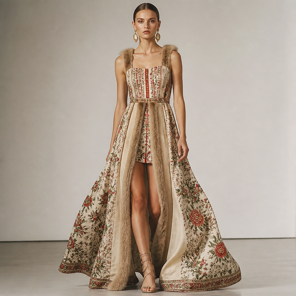 A Female Dress design, suitable for Summer. Consider Russian fashion — fur and layering traditions, bold patterns, mix of European elegance and Slavic folk motifs. Current season is Summer in Russia.
photorealistic fashion design, A Female Dress design, suitable for Summer. Consider Russian fashion — fur and layering traditions, bold patterns, mix of European elegance and Slavic folk motifs. Current season is Summer in Russia., just the design no text