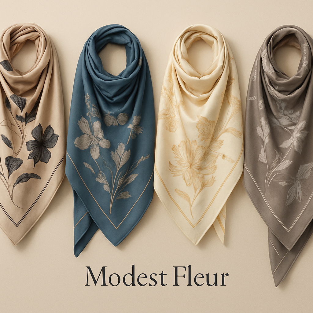 Create me different designs of scarves first In the world by making them unique and chic sophisticated for my brand "Modest Fleur
Create me different designs of scarves first In the world by making them unique and chic sophisticated for my brand "Modest Fleur