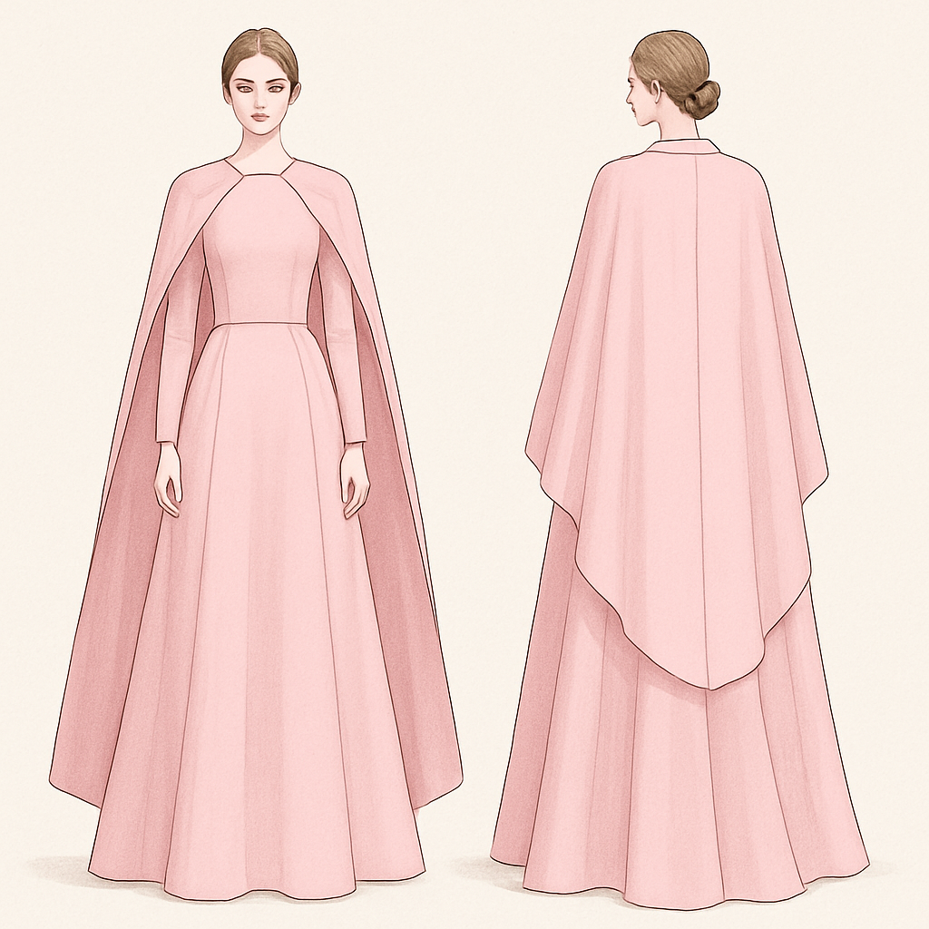 فستان عليه كاب باللون الزهري
فستان عليه كاب باللون الزهري, classic style, show front and back