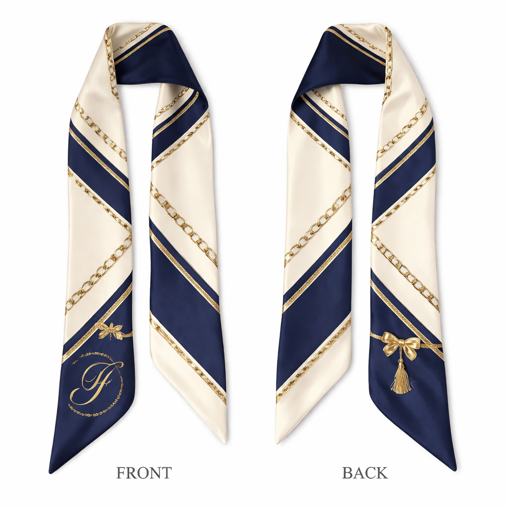 Design a silk scarf thanks 5x 86cm to be wrapped on the handle of a purse.
This is for a collegiate graduation ceremony. No logos or any school relation. Let’s make it simple and tailored. Let’s have JF be the initials. It’s like a sorority social club
Design a silk scarf thanks 5x 86cm to be wrapped on the handle of a purse.
This is for a collegiate graduation ceremony. No logos or any school relation. Let’s make it simple and tailored. Let’s have JF be the initials. It’s like a sorority social club, classic style, show front and back