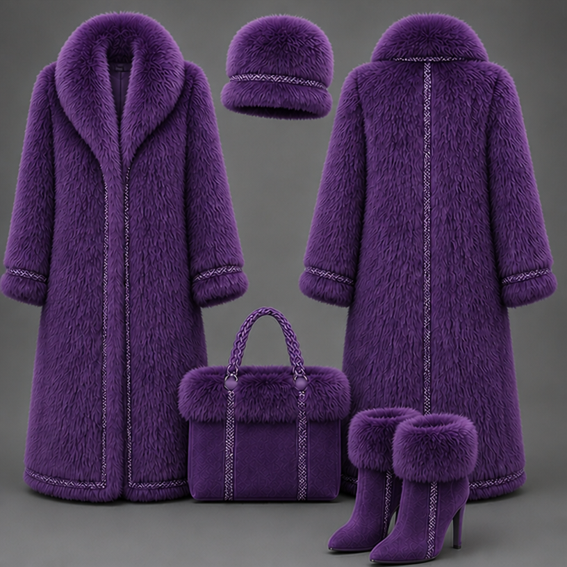 Make this in purple
edit the attached fashion design with these instructions: Make this in purple. keep it photorealistic, just the design no text