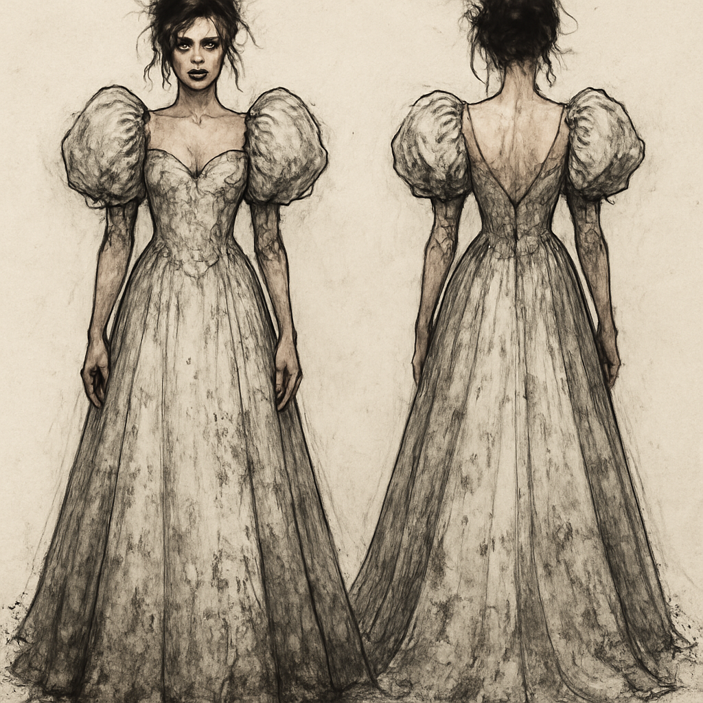 Puffed sleeve wedding dress
Puffed sleeve wedding dress
, grunge style, show front and back