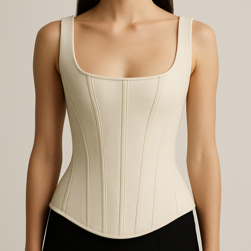 Long line structured corset top with scoop neck