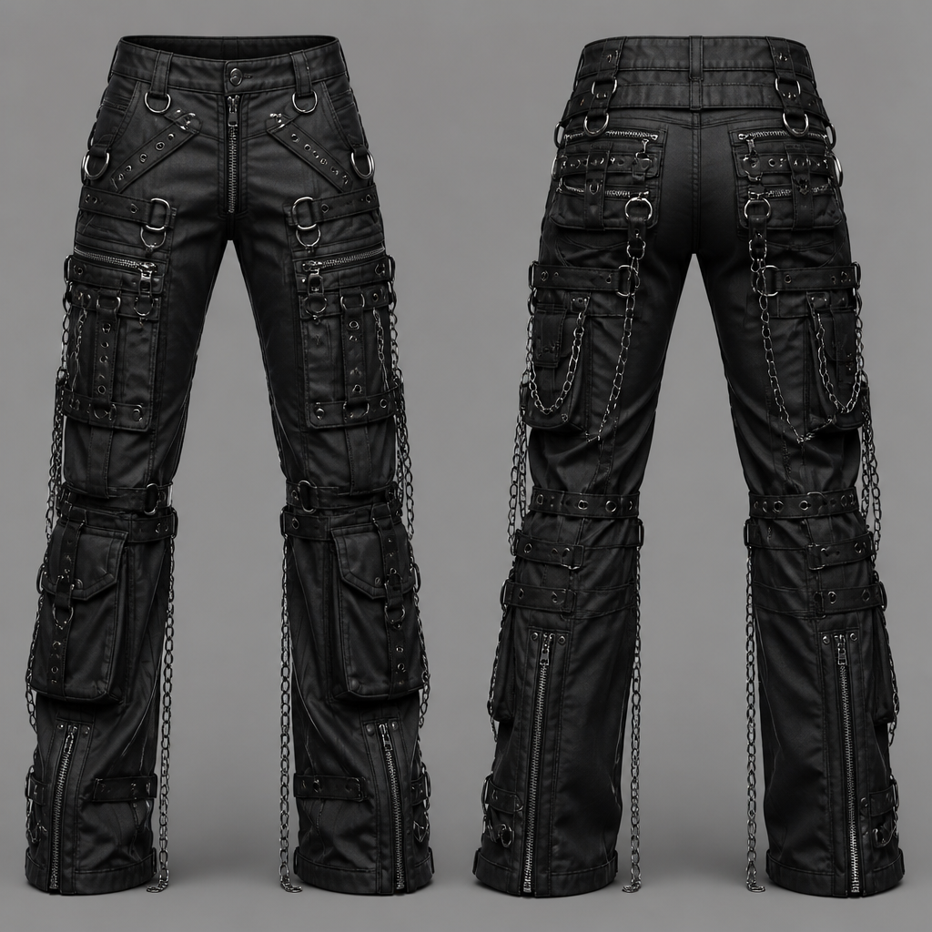 A Female Pants design, in Y2K style. Gothic
bondage /work for Kevlar nylon weapon 6 pockets 6 back pockets
eight cargo pockets d rings rated at 1200 lb lots of
chains hanging off of them zipper down the front
and the back of the lower leg where lots of zipper packets
photorealistic fashion design, A Female Pants design, in Y2K style. Gothic
bondage /work for Kevlar nylon weapon 6 pockets 6 back pockets
eight cargo pockets d rings rated at 1200 lb lots of
chains hanging off of them zipper down the front
and the back of the lower leg where lots of zipper packets, y2k style, just the design no text