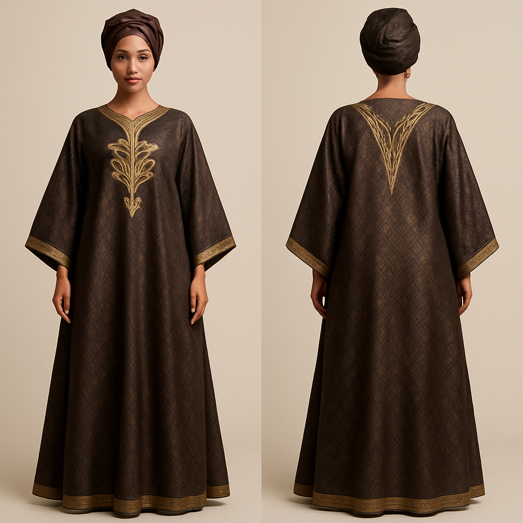 Create a shadda boubou for women that's the first of its kind, unique, classy, and sophisticated in design.
Create a shadda boubou for women that's the first of its kind, unique, classy, and sophisticated in design., show front and back