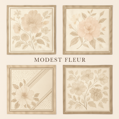 Create me some unique and chic, sophisticated designs for scarves that would be perfect for my brand, “Modest Fleur”. 