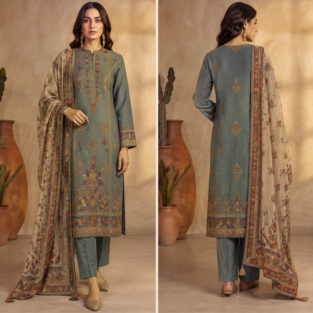 A Female Salwar Kameez design, with modest, full coverage: longer hemlines, higher necklines and covered shoulders, suitable for Fall. Mexico fashion aesthetics. Present it as professional fashion catalogue photography: the garment is the subject, shown full-length with editorial styling, neutral posing and tasteful, non-suggestive framing.
photorealistic fashion design, A Female Salwar Kameez design, with modest, full coverage: longer hemlines, higher necklines and covered shoulders, suitable for Fall. Mexico fashion aesthetics. Present it as professional fashion catalogue photography: the garment is the subject, shown full-length with editorial styling, neutral posing and tasteful, non-suggestive framing., just the design no text, show front and back