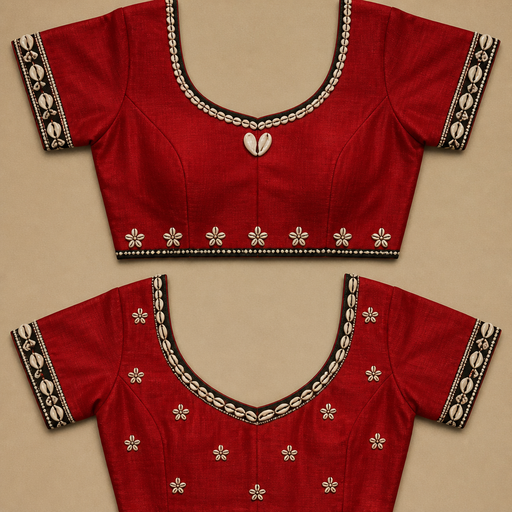 Aa photo ma je vacche heart aapela che taya aem nahi red and black boder par kodi na heart ae pan 2 j kodi mathi and niche je flowers che ae nani kodi thi banav va and blouse ni slaves sav pattijevi tema kodi ni design and je heart blouse ma che ae ny teni jagya ae 2 kodi mathi heart banav va and pacchad just nani kodi na flowers. India fashion aesthetics.
photorealistic fashion design, Aa photo ma je vacche heart aapela che taya aem nahi red and black boder par kodi na heart ae pan 2 j kodi mathi and niche je flowers che ae nani kodi thi banav va and blouse ni slaves sav pattijevi tema kodi ni design and je heart blouse ma che ae ny teni jagya ae 2 kodi mathi heart banav va and pacchad just nani kodi na flowers. India fashion aesthetics., just the design no text