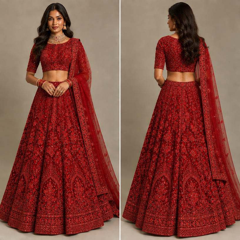 Lehnge de vicho vicho red embroider work chaida priyanka chopra de wedding te jiwe ohne paye cc
edit the attached fashion design with these instructions: Lehnge de vicho vicho red embroider work chaida priyanka chopra de wedding te jiwe ohne paye cc. keep it photorealistic, just the design no text