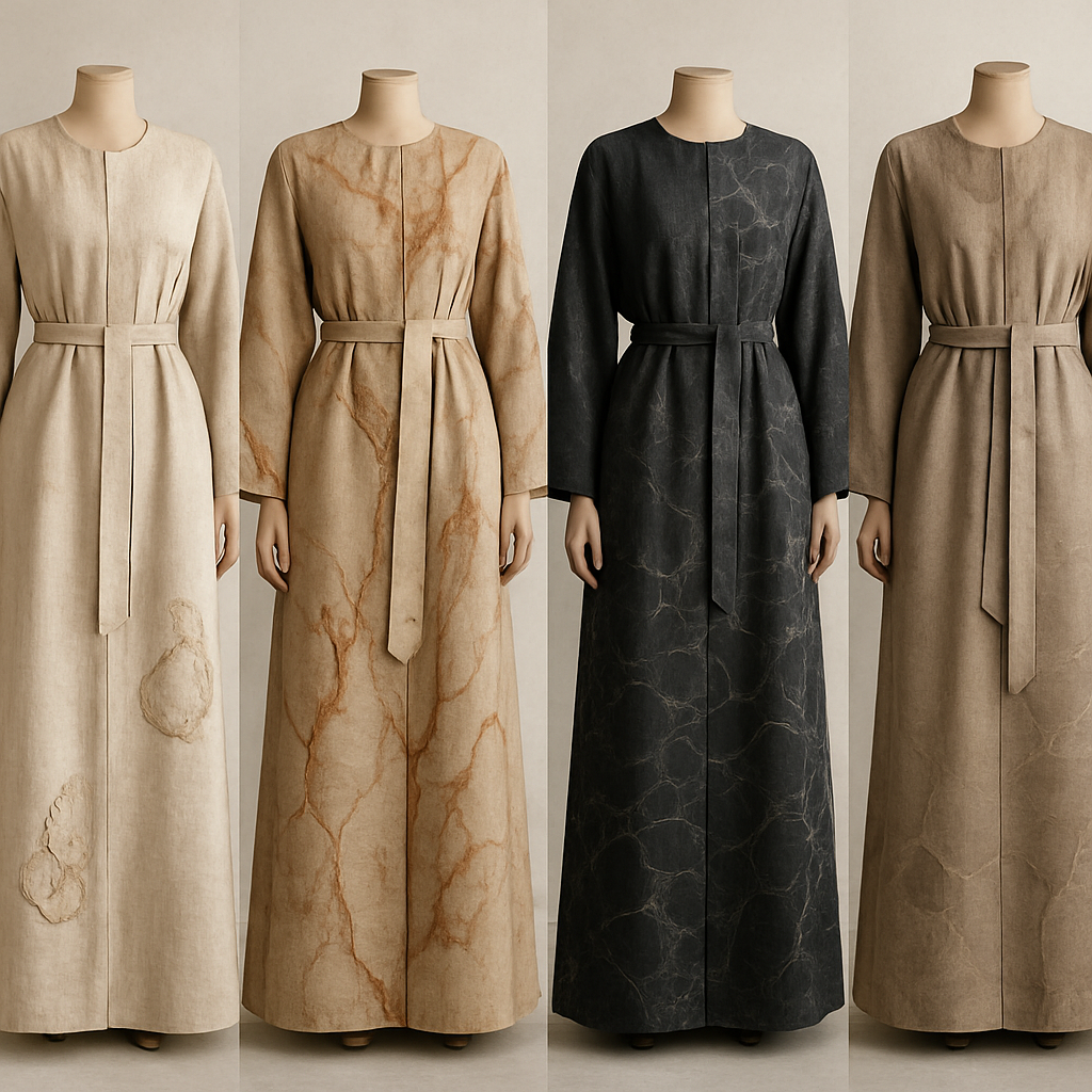 Create a modest two-piece linen abaya, the first of its kind, featuring a unique stone design that exudes a classy and sophisticated vibe. I’d like four designs, each showcasing different styles and fabrics. Incorporate high-end, unique chic stone designs to make them truly special. Add little sophisticated stone designs.
Create a modest two-piece linen abaya, the first of its kind, featuring a unique stone design that exudes a classy and sophisticated vibe. I’d like four designs, each showcasing different styles and fabrics. Incorporate high-end, unique chic stone designs to make them truly special. Add little sophisticated stone designs.