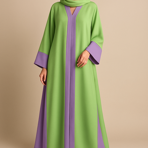 اصنع لي عبايه رائعه الوانه اخضر التفاحي وبنفسجي افتح الدرجات
