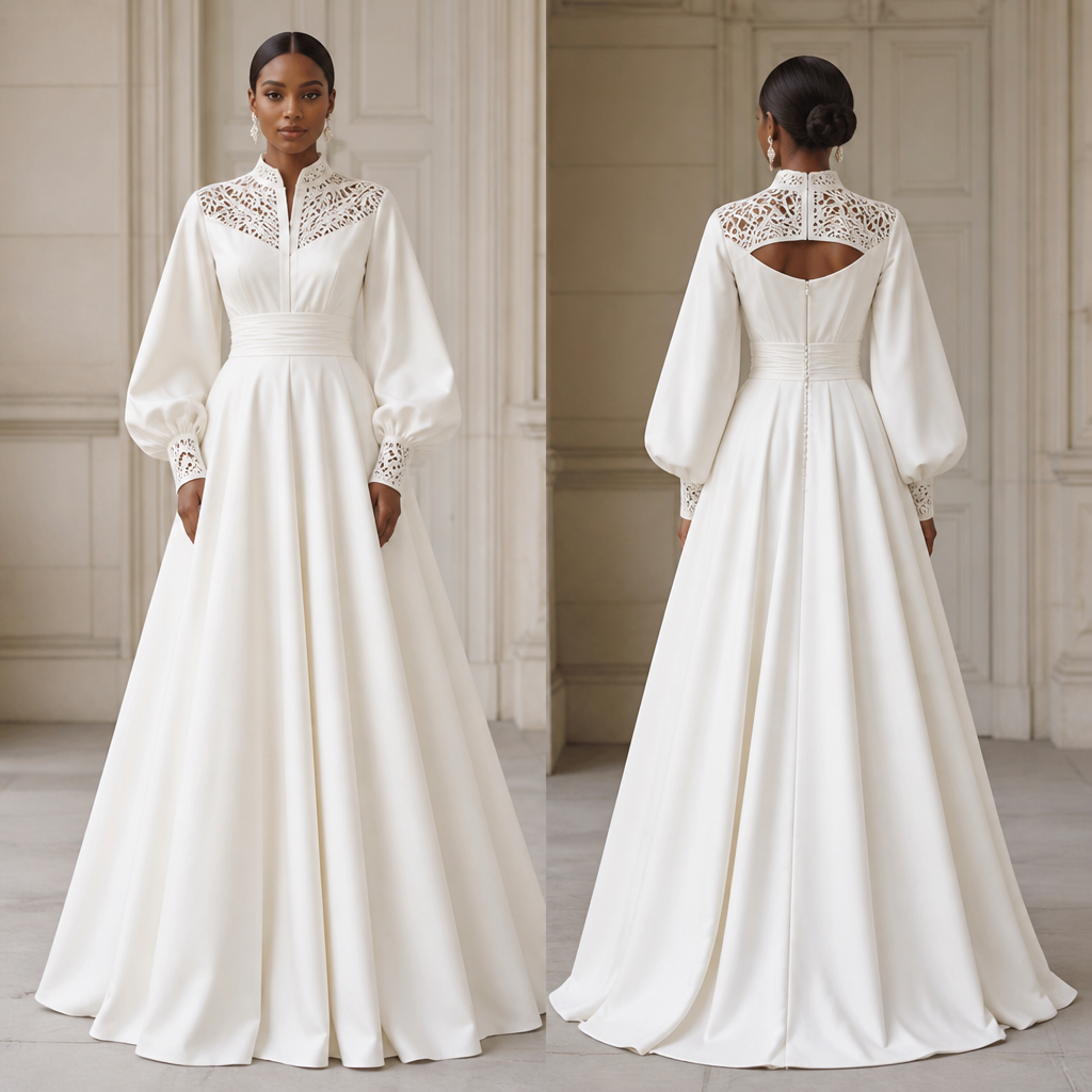 A Dress design, made of Cotton, for Wedding, in Parisian + Glamorous + Elegant style. Nigeria fashion aesthetics.
photorealistic fashion design, A Dress design, made of Cotton, for Wedding, in Parisian + Glamorous + Elegant style. Nigeria fashion aesthetics., parisian style, just the design no text, show front and back