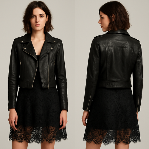 Skirt, lace
, leather jacket
