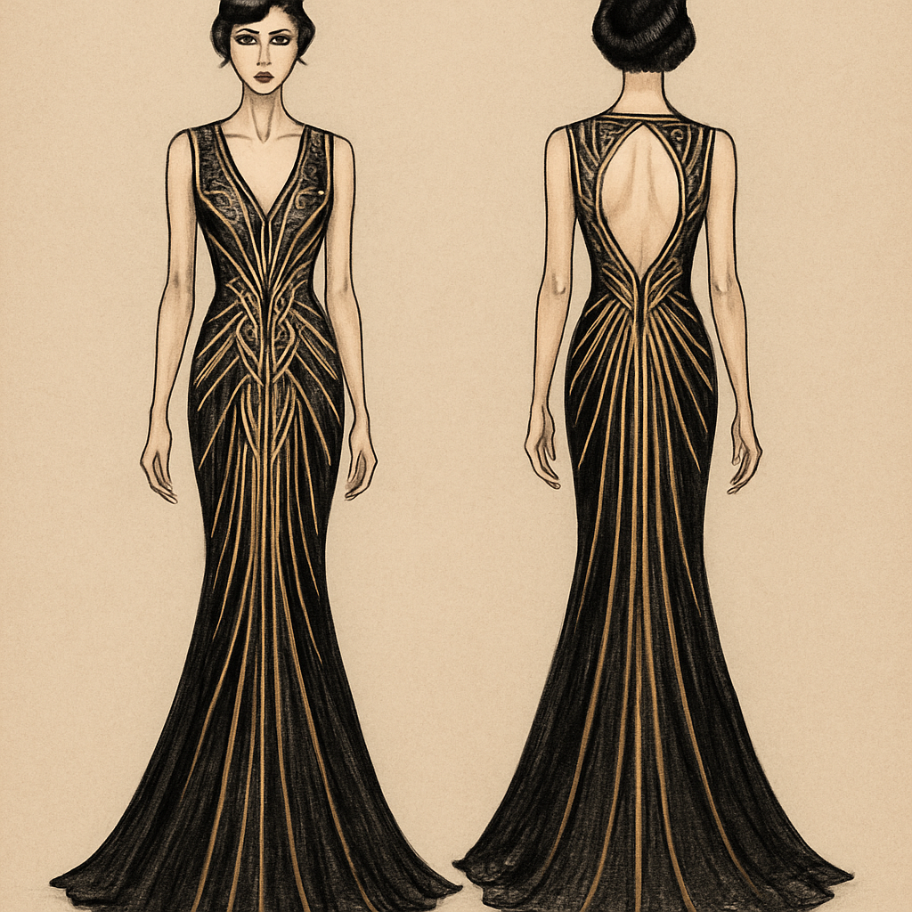 Commercial yet elegant couture 


Commercial yet elegant couture 
, art_deco style, show front and back