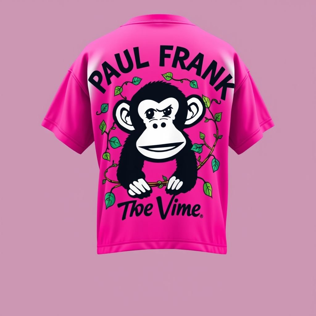 Do a collab with my brand “Da’Vine” or “DV” and “Paul frank” with the monkey symbol. Create a shirt with another long sleeve shirt under it. and create a design for the collab on it! Make it pink and white . I want it to say “Paul frank” “The Vine”… have some vines around the monkey. Make it a cropped oversized.
Design a vibrant, cropped oversized streetwear shirt for the collaboration between "Da’Vine" and "Paul Frank," featuring the iconic monkey symbol. The shirt should be primarily pink with bold white accents. Integrate playful vines entwined around the monkey, and prominently display "Paul Frank" and "The Vine" in edgy street typography for a fresh urban vibe.
