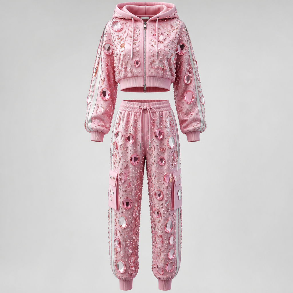 Pink with toons of crystals
photorealistic fashion design, Pink with toons of crystals , sporty style, just the design no text