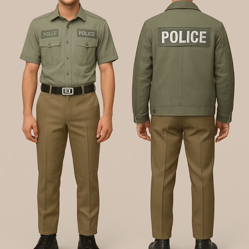 Uniform of a newly created wing of police that deals with serious and organised crime and investigations. The summer one consists of trousers and shirt whereas the in winter coat/jacket is also added. The colours include earthy and pastel shades. The boots are leather and black. The belt should not be too thin and its buckle can be steel plate with CCD written on it. 