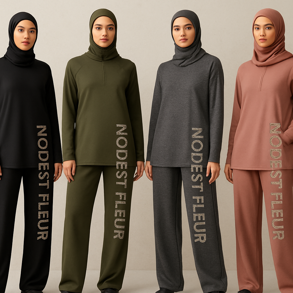 Create a revolutionary women’s modest loose gym wear brand called “Modest Fleur”. Display the brand name on the garments in a unique stone design on the side, exuding a classy and sophisticated vibe. I’d like four designs, each showcasing different styles and fabrics, with high-end, unique chic designs to make them truly special.
Create a revolutionary women’s modest loose gym wear brand called “Modest Fleur”. Display the brand name on the garments in a unique stone design on the side, exuding a classy and sophisticated vibe. I’d like four designs, each showcasing different styles and fabrics, with high-end, unique chic designs to make them truly special.